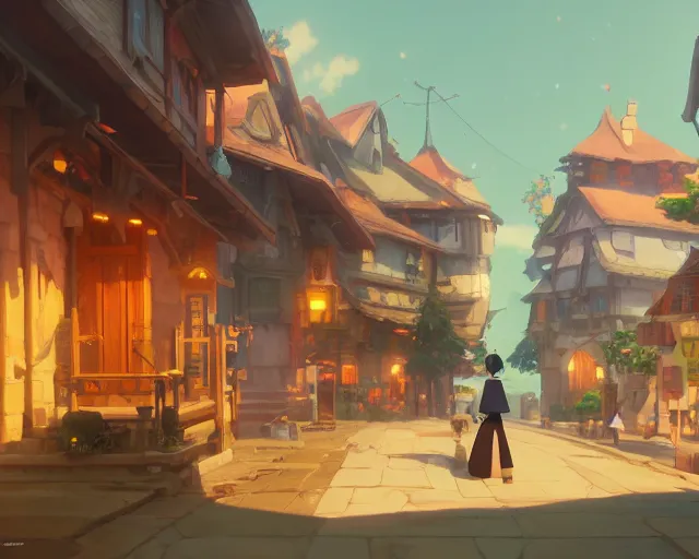 Image similar to fantasy town novigrad, cory loftis, james gilleard, atey ghailan, makoto shinkai, goro fujita, studio ghibli, rim light, exquisite lighting, clear focus, very coherent, plain background, soft painting