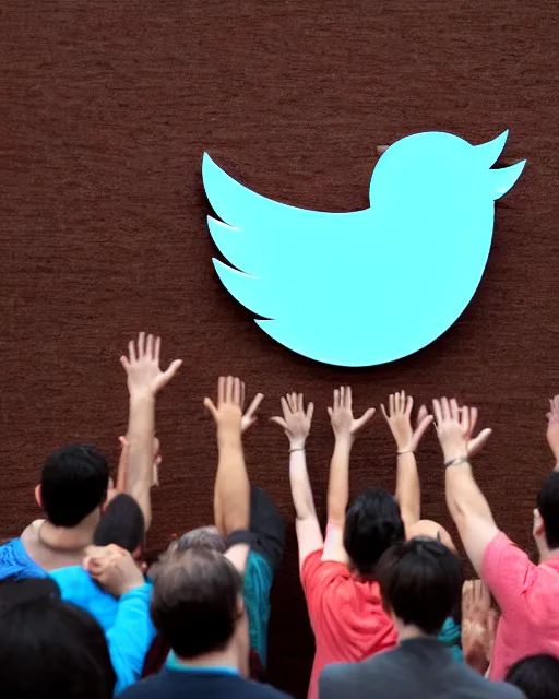 Image similar to stock photo of people worshipping the twitter logo,