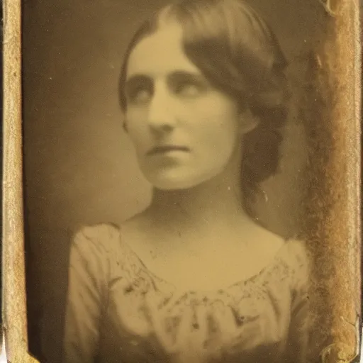 Prompt: a tintype photo of a spooky beautiful woman in the era of civil war