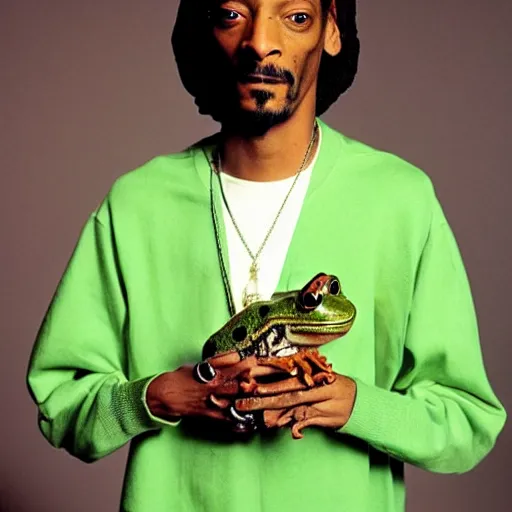 Image similar to Snoop Dogg holding a frog for a 1990s sitcom tv show, Studio Photograph, portrait, C 12.0