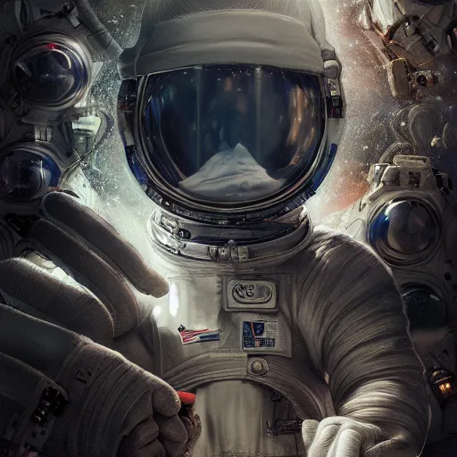 Image similar to an epic portrait of an astronaut entering the rabbit hole of wonderland, cinematic lighting, trending on Artstation, highly detailed, insane details