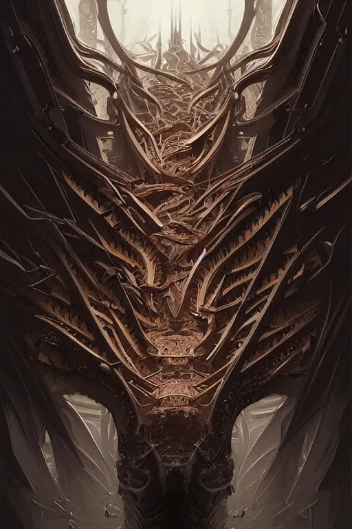Image similar to professional concept art symmetrical portrait of a terrifying! mechanical predatory fractal! species in a dark room by artgerm and greg rutkowski. an intricate, elegant, highly detailed digital painting, concept art, smooth, sharp focus, illustration, in the style of cam sykes.