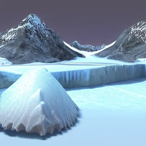 Image similar to A glacier with an ice cone hat, ultra realistic, ultra detailed, award winning, 8K, concept art