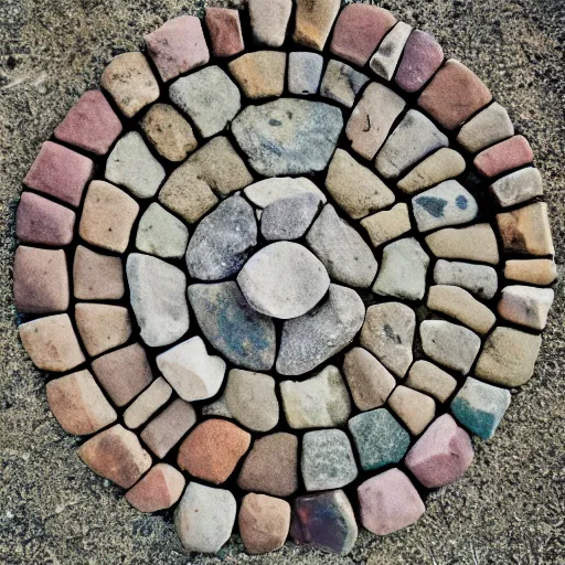 Image similar to 1 4 rocks in a circle on the ground