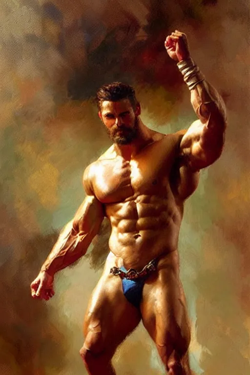 Prompt: attractive muscular man, painting by gaston bussiere, craig mullins