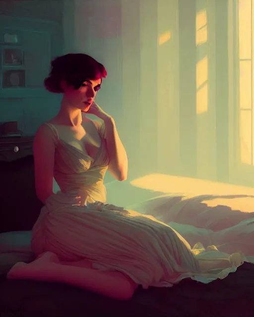 Image similar to stylized portrait by aykutmakut of an artistic pose, composition, young victorian sad fancy lady in bed, cinematic moody colors, realistic shaded, fine details, realistic shaded lighting poster by ilya kuvshinov, magali villeneuve, artgerm, jeremy lipkin and michael garmash and rob rey