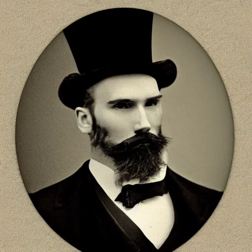 Image similar to A photograph portrait of Jerma985 in the mid-late 1800s with a top hat and beard, taken in the mid-late 1800s, grainy, taken on a Field View Camera, realistic, hyperrealistic, very realistic, highly detailed, very detailed, extremely detailed, detailed, digital art, trending on artstation