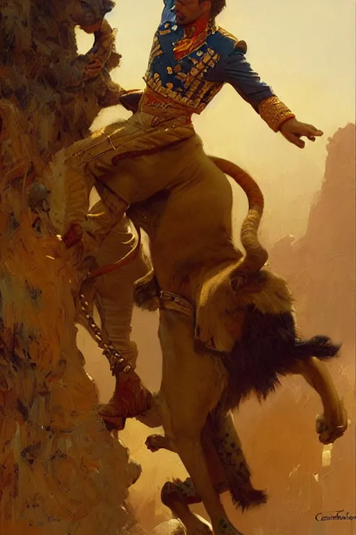 Image similar to lion tamer, highly detailed painting by gaston bussiere, craig mullins, j. c. leyendecker 8 k