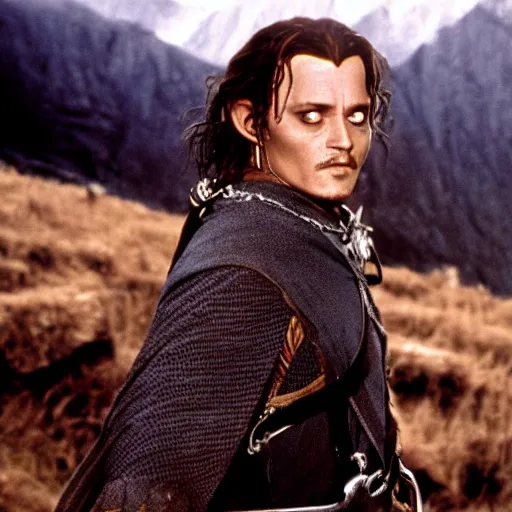 Prompt: johny depp in the lord of the rings, high quality photograph, 3 5 mm camera