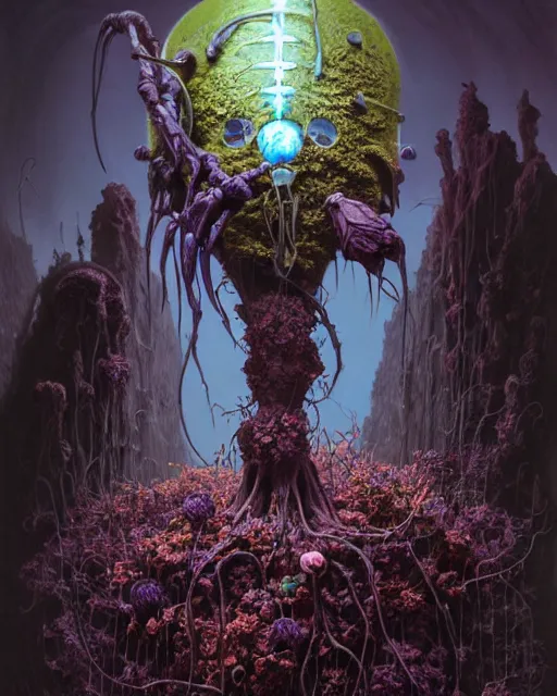 Prompt: the platonic ideal of flowers, rotting, insects and praying of cletus kasady carnage thanos datura stramonium dementor wild hunt doctor manhattan chtulu mandelbulb bioshock, ego death, decay, salvia, concept art by randy vargas and zdzisław beksinski and greg rudkowski