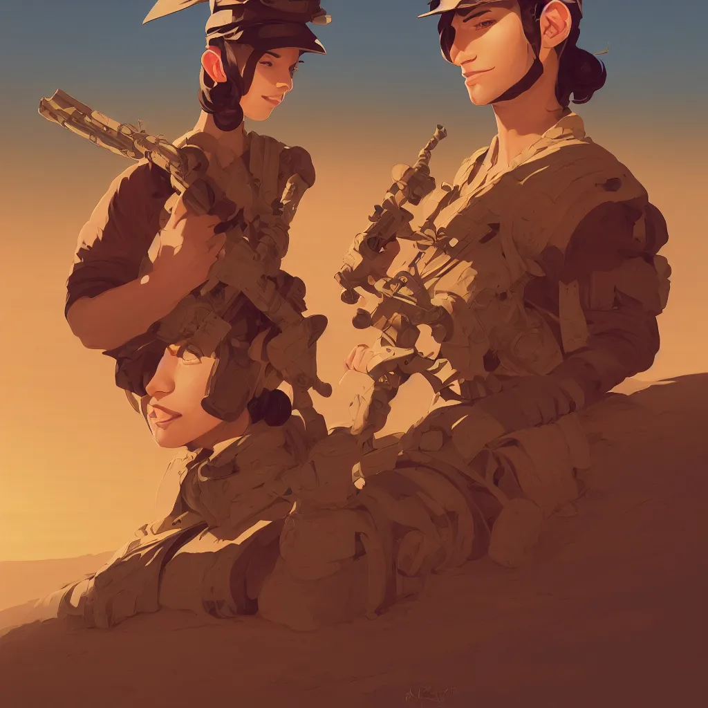 Image similar to desert soldier, smooth face, centered, solid bacgkround, median photoshop filter cutout vector behance, hd by artgerm, jesper ejsing, by rhads, makoto shinkai and lois van baarle, ilya kuvshinov, rossdraws, illustration, art by ilya kuvshinov and gustav klimt