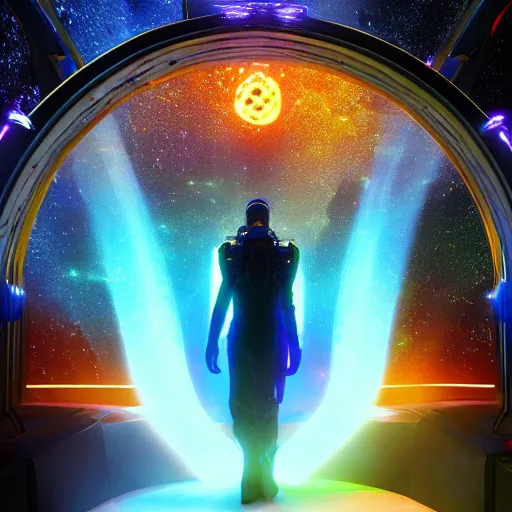 Prompt: start trek and stargate as a psychedelic lovecraftian movie, unreal engine, cgsociety, trending on artstation, dramatic cinematic lighting, HDR, Vibrant and vivid,