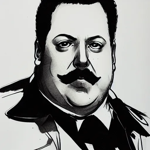 Image similar to paul blart mall cop by yoji shinkawa, ink brush drawing, professional illustration, trending on artstation, portrait