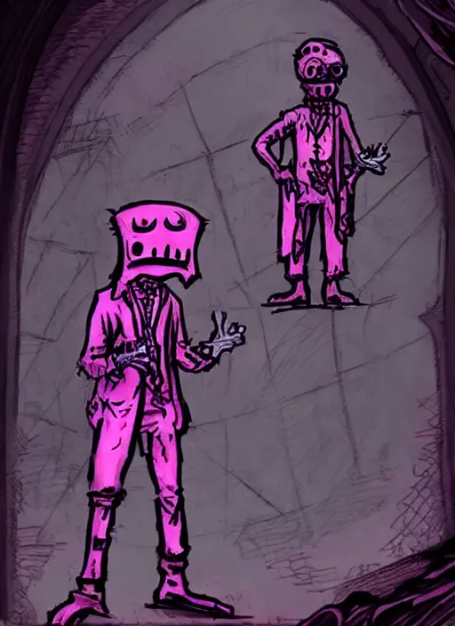 Prompt: concept art of pink guy and filthy frank as bosses in darkest dungeon, highly detailed, dark atmosphere, cosmic horror, body horror, lovecraft mythos, key character poster