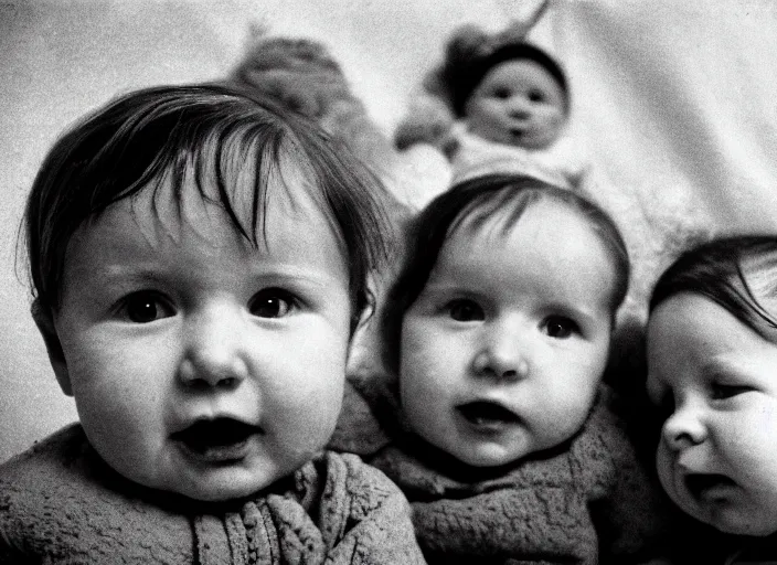 Image similar to high resolution black and white portrait with an 8 0 mm f / 1 2 lens of babies in chernobyl in 1 9 8 9.