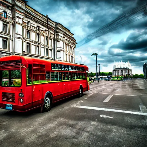 Prompt: realistic high detailed photo of bus in minsk