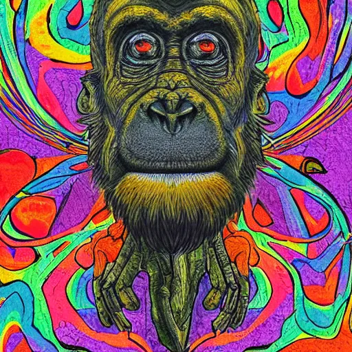 Image similar to stoned ape theory, psilocybin mushrooms, abstract, evolution