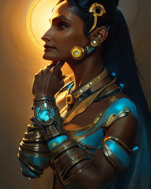 Image similar to symmetra from overwatch, character portrait, concept art, intricate details, highly detailed by greg rutkowski, michael whelan and gustave dore