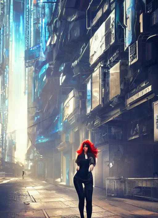 Image similar to photo of a beautiful woman walking through a cyberpunk city, full body, hyper realistic, 8 k, dslr, unreal engine, highly detailed portrait by laura sava