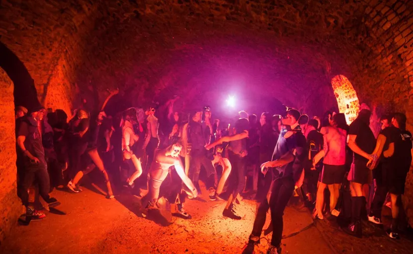 Prompt: a argentic photography underground party with smoke and laser system in paris catacombs, les catacombes, people dancing, dark, uv, techno, bones, underground party, photography canon, ecstasy, illegal, alcohol, collage