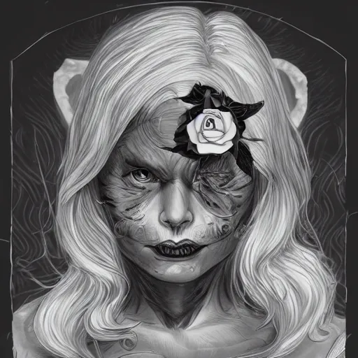 Image similar to Elon Musk as a wrinkly old cat girl, beautiful detailed eyes, black rose frame. D&D, fantasy. Trending on artstation, rule of thirds extremely detailed old illustration hd 4k