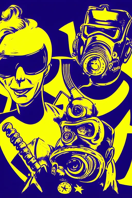 Image similar to fallout 7 6 retro futurist illustration art by butcher billy, sticker, colorful, illustration, highly detailed, simple, smooth and clean vector curves, no jagged lines, vector art, smooth andy warhol style