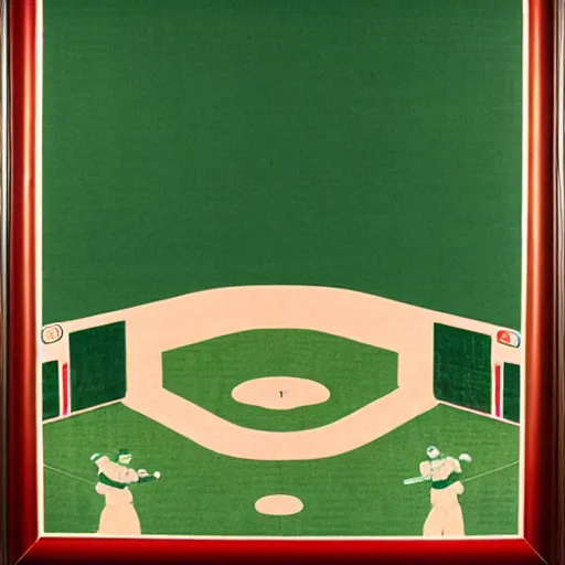 Image similar to ukiyo - e portrait of fenway park, green monster wall in left field, boston red sox