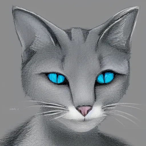 Prompt: a portrait of a light gray cat with dark gray specks and blue eyes in the forest, trending on artstation, trending on furaffinity, digital art, by kawacy, anime, furry art, warm light, backlighting, cartoon, concept art