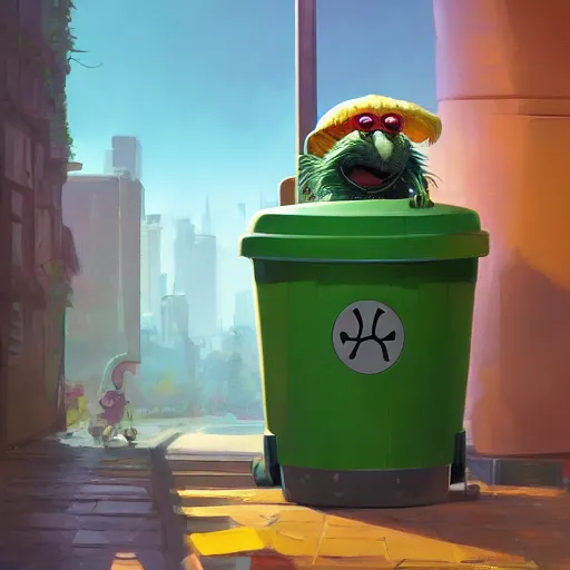 Prompt: oscar the grouch in a chrome plated garbage can, behance hd by jesper ejsing, by rhads, makoto shinkai and lois van baarle, ilya kuvshinov, rossdraws global illumination