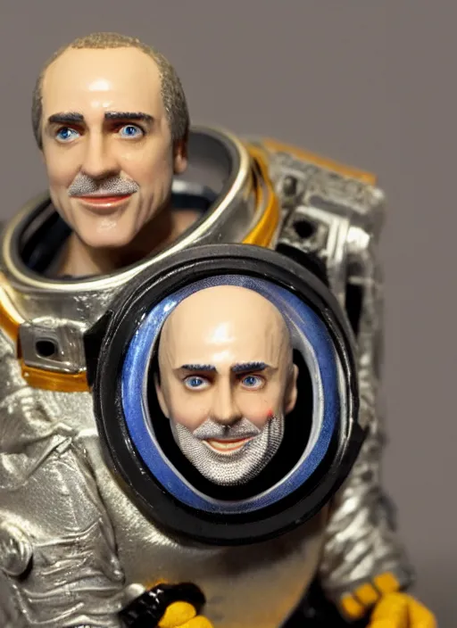 Image similar to richard garriott, action figure of richard garriott astronaut, realistic face, detailed product photo