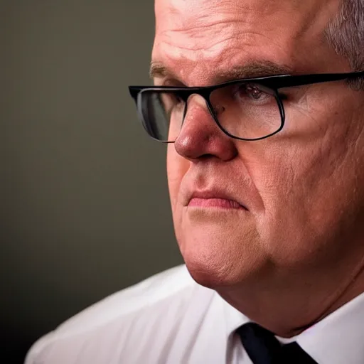 Image similar to ultrarealistic photo of former prime minister scott morrison lurking in the shadows in the style of film noir, wide angle, 8 k, raw, unedited, symmetrical balance, in - frame