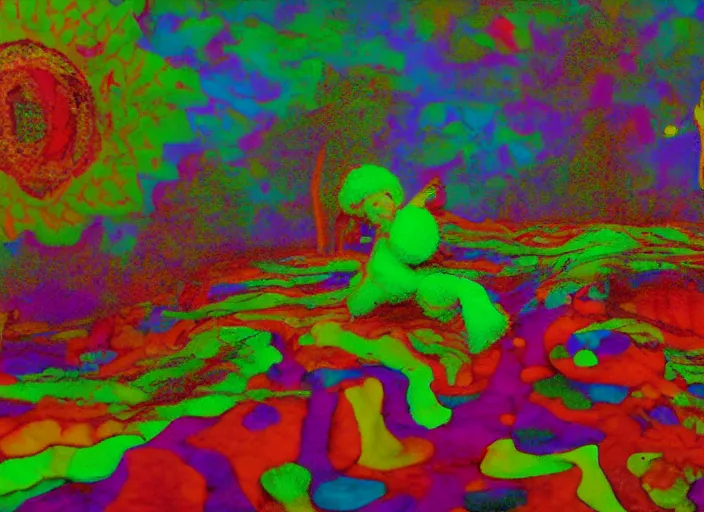 Image similar to ! dream a still image from a psychedelic underground claymation movie by bruce bickford, technicolor 4 k