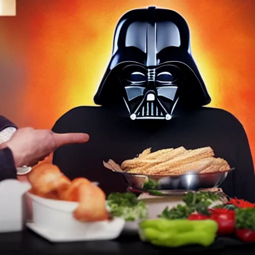 Prompt: darth vader on a cooking show, hd, 4 k, intricate detail
