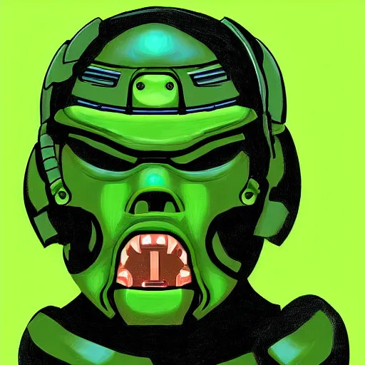 Image similar to portrait of doomguy, highly detailed, centered, digital painting