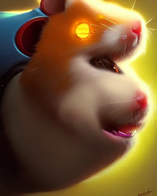 Image similar to wrecking ball the hamster from overwatch, character portrait, portrait, close up, highly detailed, intricate detail, amazing detail, sharp focus, vintage fantasy art, vintage sci - fi art, radiant light, caustics, by boris vallejo