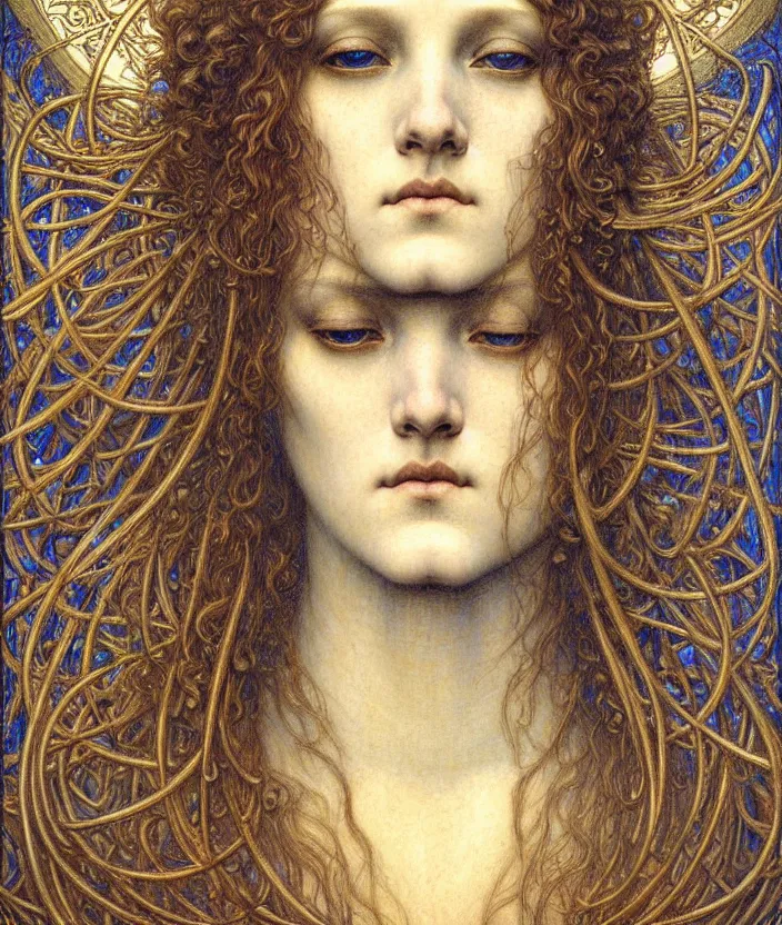 Image similar to detailed realistic beautiful young medieval queen face portrait by jean delville, gustave dore and marco mazzoni, art nouveau, symbolist, visionary, gothic, pre - raphaelite. horizontal symmetry