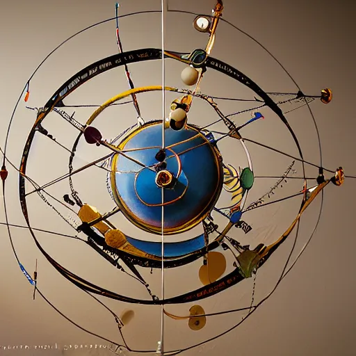 Prompt: a kinetic sculpture of this solar system, sun, orrery, canon 5 d 5 0 mm lens, papier - mache, studio, circa 2 0 1 2