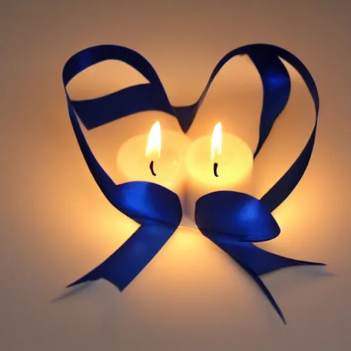 Image similar to heart shaped candle with blue ribbon, photorealistic, ultradetailed