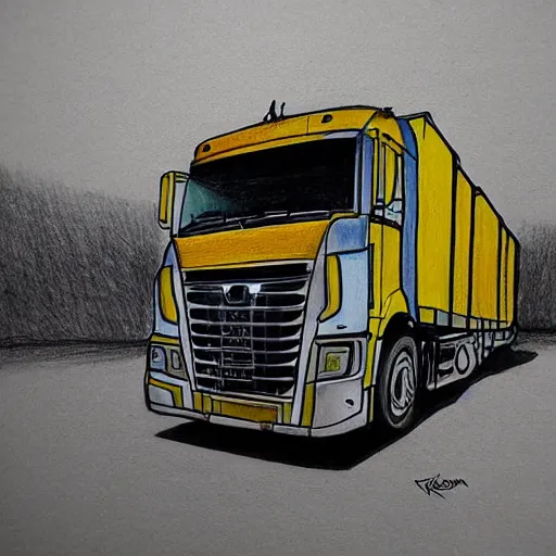 Image similar to an awesome drawing with camion by peter klasen