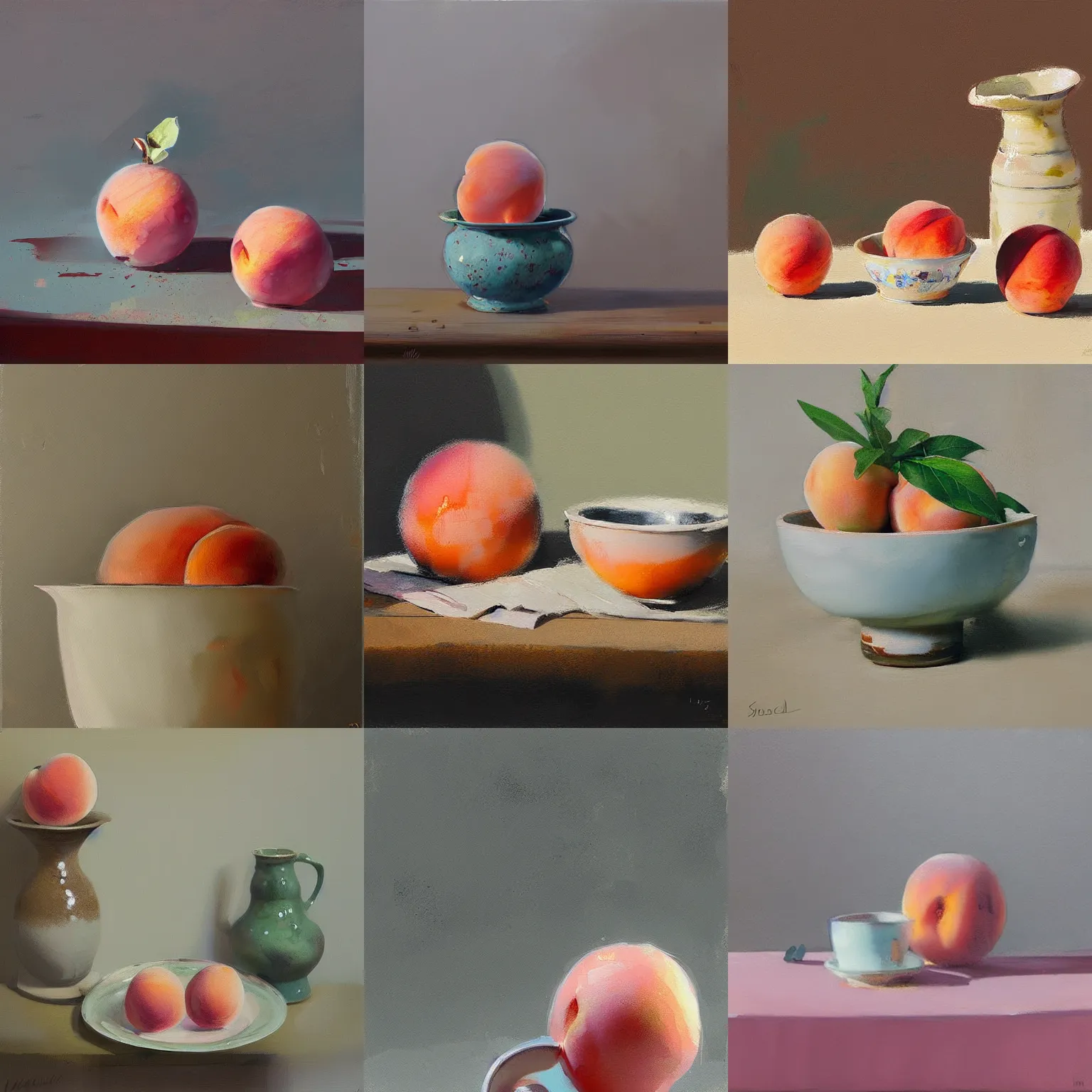 Prompt: a plein air painting of a still life peach made of ceramics with pastel glaze, by ismail inceoglu