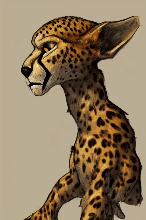 Image similar to Humanoid Cheetah, Animal face, D&D, Tabaxi, Simple plain robe attire, fantasy setting, character concept art