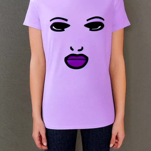 Image similar to a lilac coloured t-shirt with a cartoony face, product design