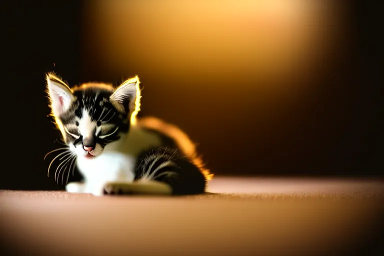 Image similar to sleeping kitten backlit!!! tv!!! shallow depth of field dark room