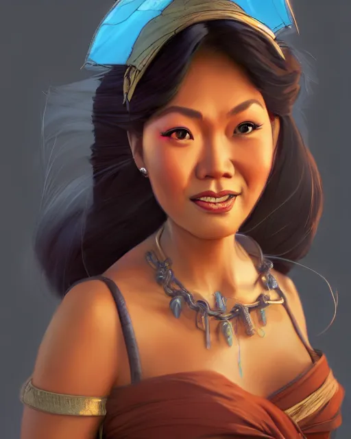 Image similar to charming heavy - set filipina woman character portrait, by don bluth, sci - fi environment, highly detailed, dynamic shadows, 4 k, wallpaper - 1 0 2 4