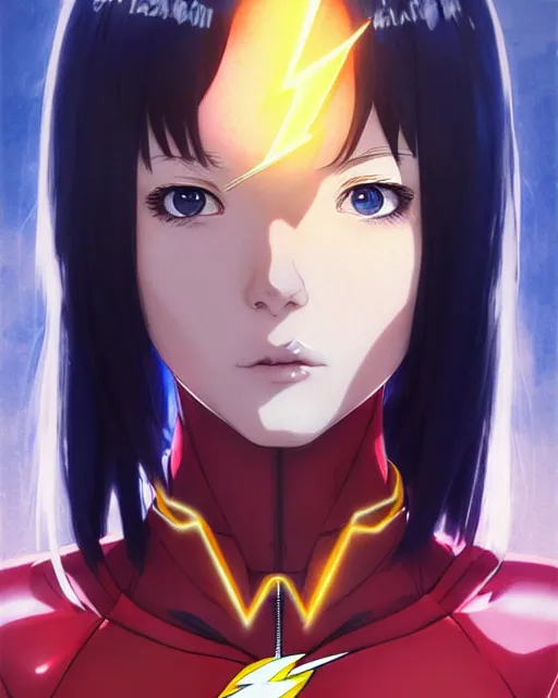 Image similar to portrait Anime as Flash girl cute-fine-face, pretty face, realistic shaded Perfect face, fine details. Anime. realistic shaded lighting by katsuhiro otomo ghost-in-the-shell, magali villeneuve, artgerm, rutkowski, WLOP Jeremy Lipkin and Giuseppe Dangelico Pino and Michael Garmash and Rob Rey