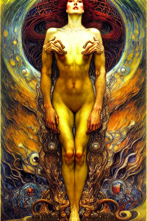 Image similar to Divine Chaos Engine by Karol Bak, Jean Delville, William Blake, Gustav Klimt, and Vincent Van Gogh, symbolist, visionary