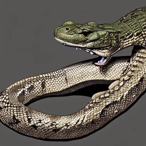 Prompt: rattlesnake and crocodile morphed together, half crocodile half rattlesnake, hyperrealism