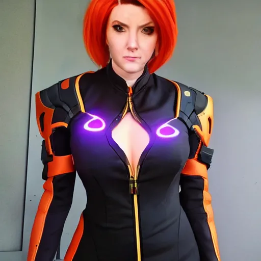 Image similar to madelyn cline as moira from overwatch, detailed, 4 k, very coherent, facial details, makeup