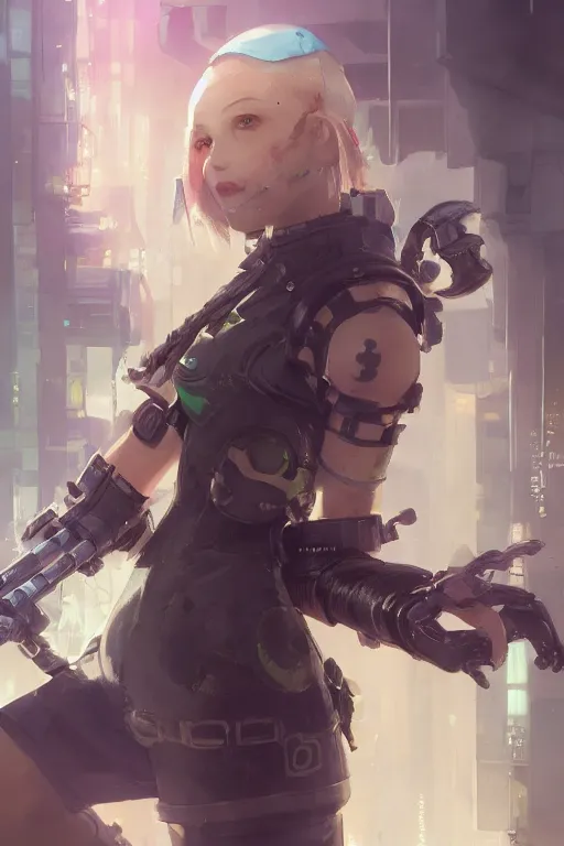 Image similar to portrait splatoon nintendo one character full body precis no blur, concept art, character sheet, nier automata, gaston bussiere, greg rutkowski, cyberpunk, trending on artstation, featured on pixiv, hyper detail, cinematic composition, 8 k