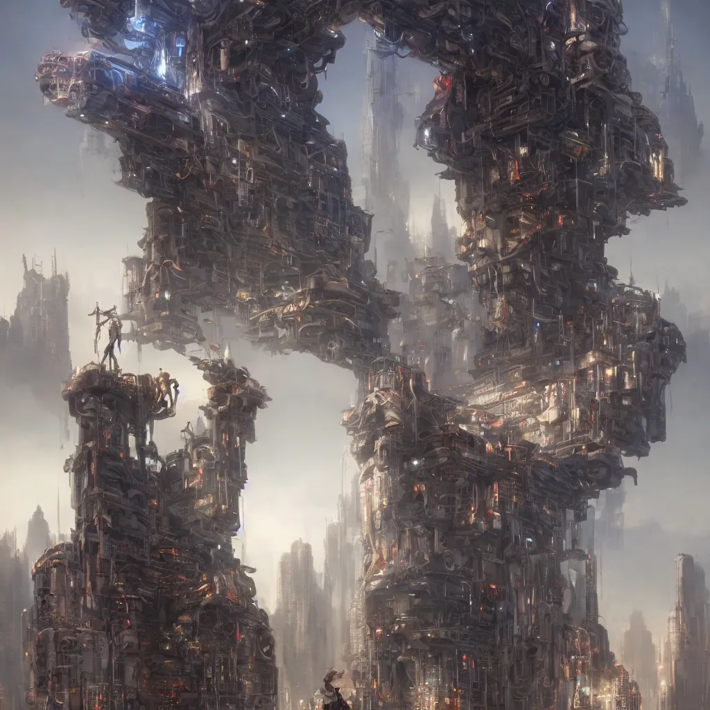 Image similar to lost souls feeding the eternal machine, epic shot, philosophical, low camera angle, monumental, very detailed, clear, dawn, by artgerm, ed repka, julie bell, beeple and Greg Rutkowski, airbrush, cyberpunk, science fantasy, 90s, hard sci-fi, concept art, matte painting, Smooth gradients, octane render, 8k, High contrast, depth of field, very coherent artwork